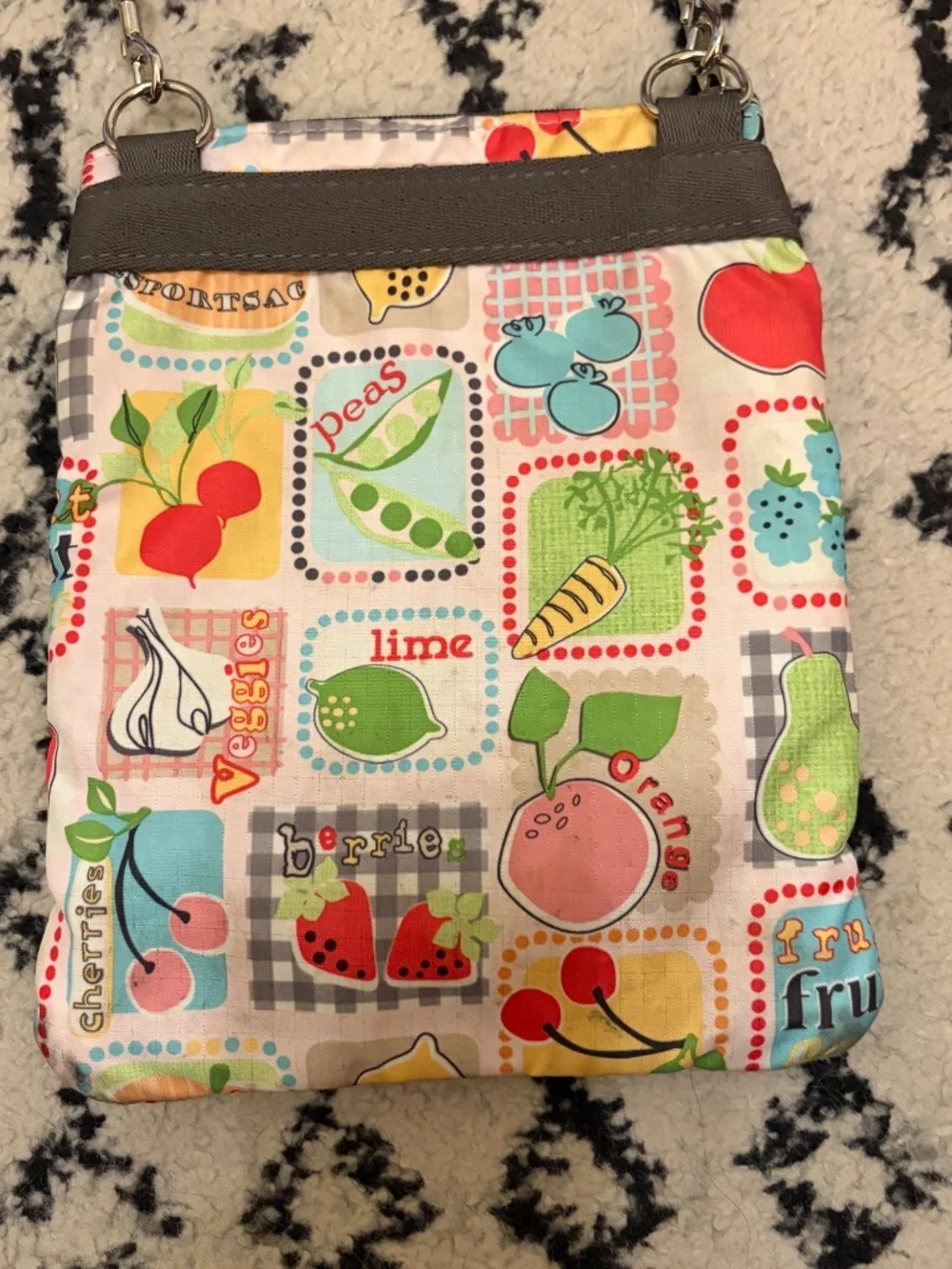 LeSportsac Fruit/ Veggie Farmers Market Three Zipper Crossbody Bag Purse Retired